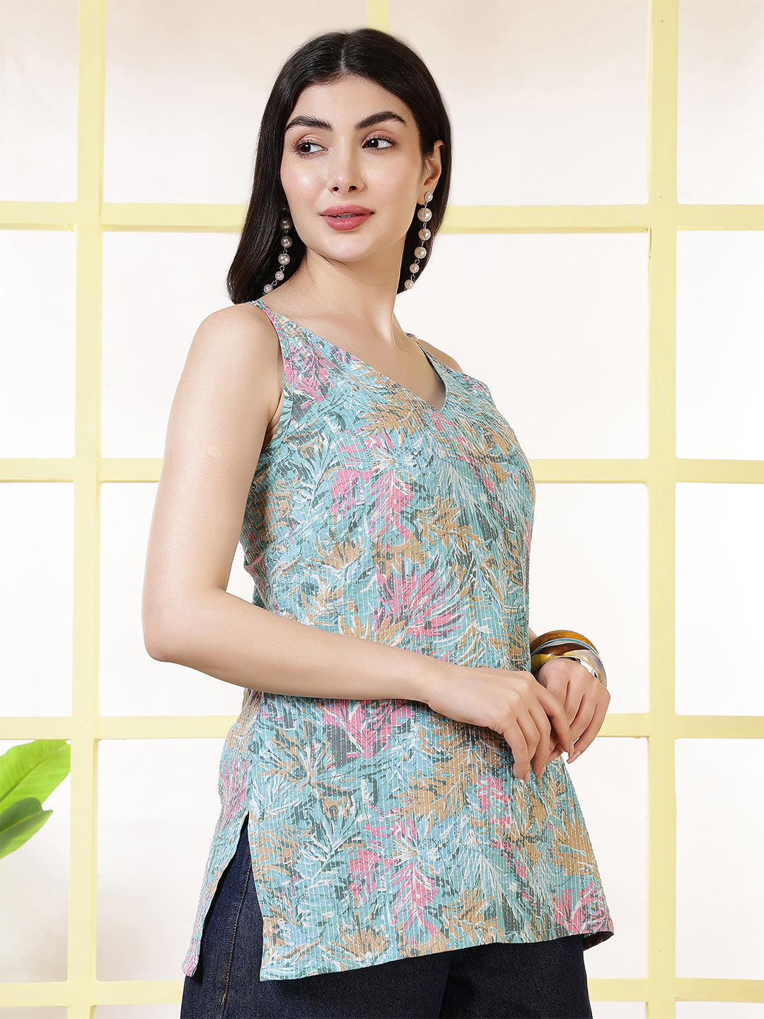 Women Blue Printed Straight Tunic | LASVINI - Redefining Indian Fashion with Elegance