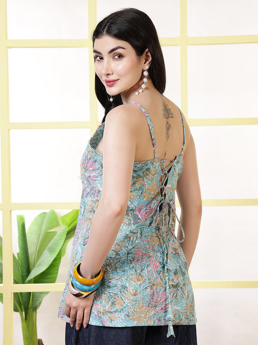 Women Blue Printed Straight Tunic | LASVINI - Redefining Indian Fashion with Elegance