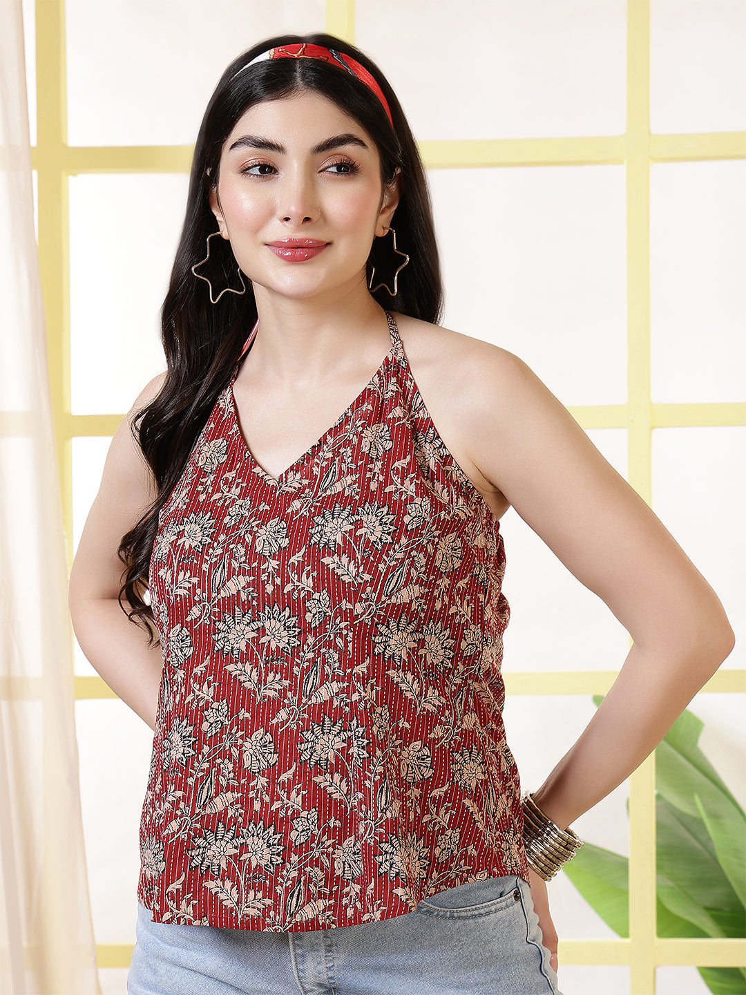 Women Maroon Printed Straight Tunic | LASVINI - Redefining Indian Fashion with Elegance