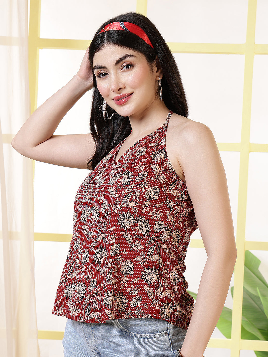 Women Maroon Printed Straight Tunic | LASVINI - Redefining Indian Fashion with Elegance