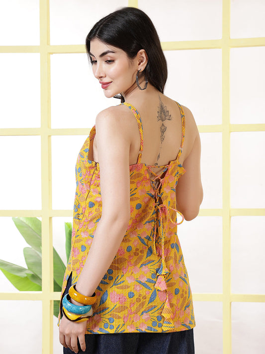 Women Yellow Printed Straight Tunic | LASVINI - Redefining Indian Fashion with Elegance