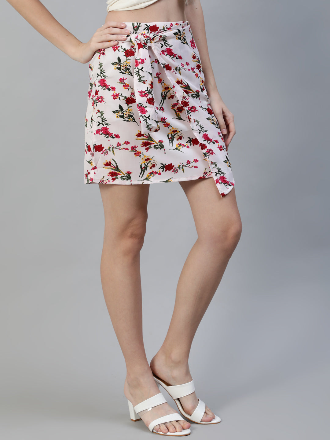 Women Off White Floral Printed Mini Skirt | LASVINI - Redefining Indian Fashion with Elegance