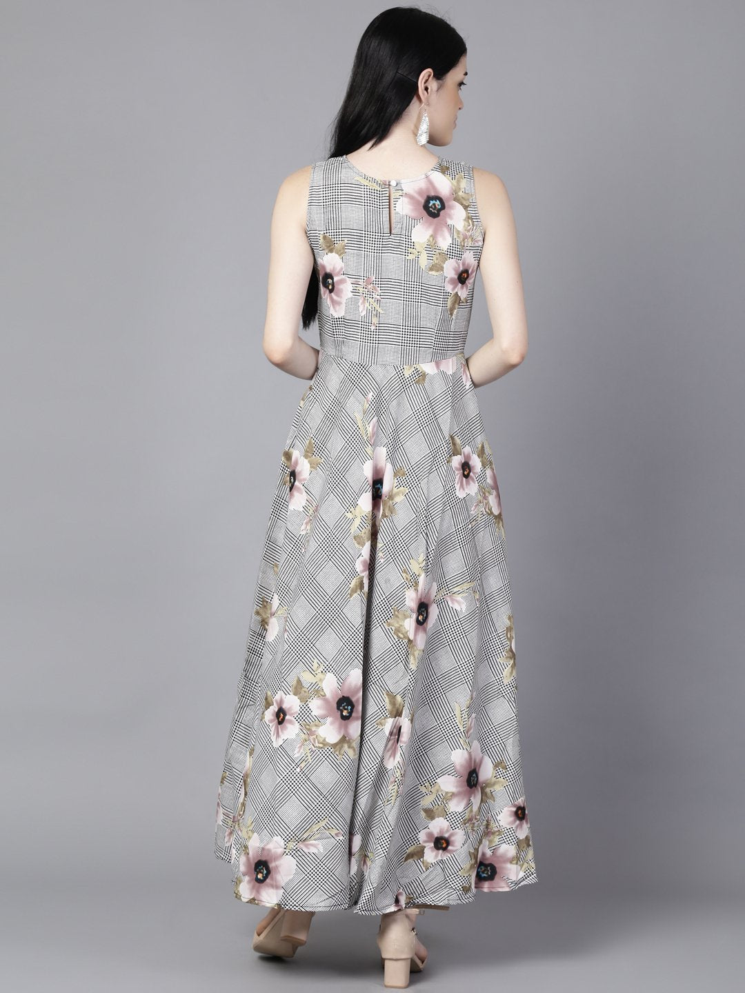 Women Black (Multi) Floral Printed Round Neck Fit And Flare Dress | LASVINI - Redefining Indian Fashion with Elegance