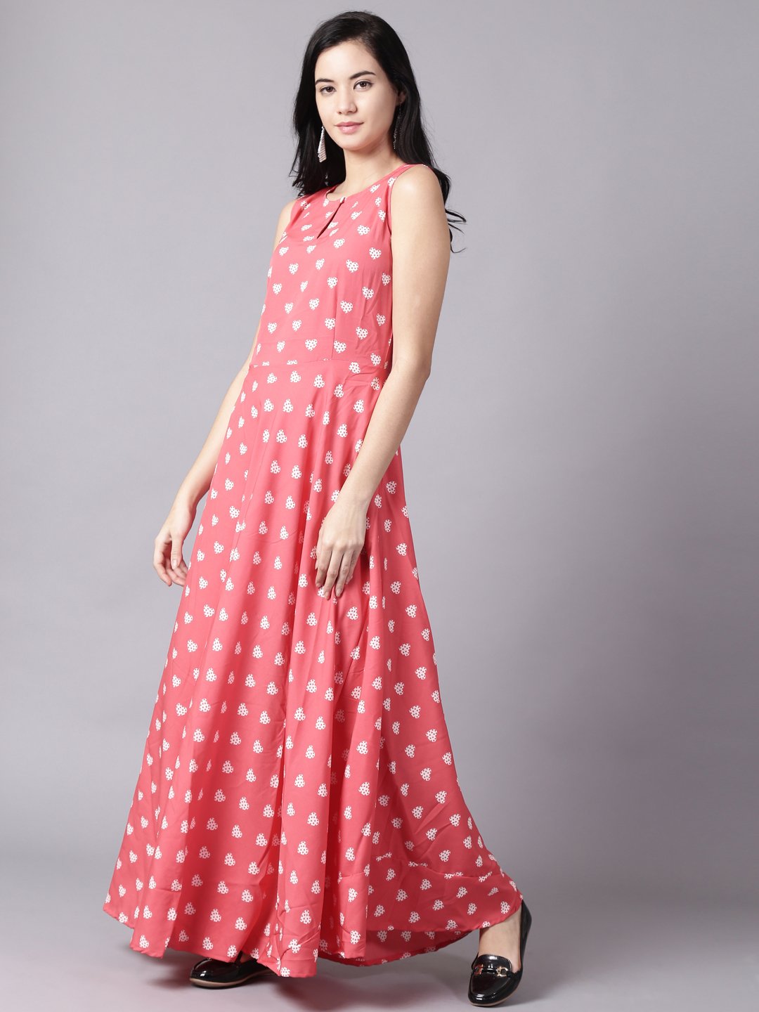 Women Pink Floral Printed Sleevless Maxi Dress | LASVINI - Redefining Indian Fashion with Elegance