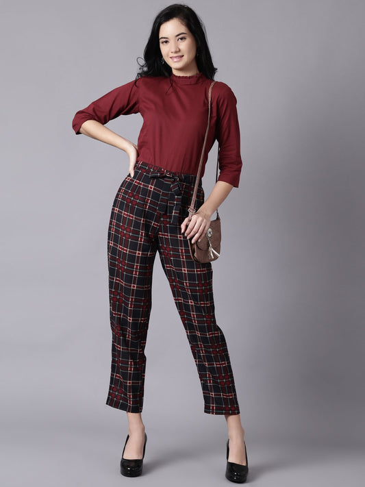 Women Multi Checked Casual Georgette Trouser | LASVINI - Redefining Indian Fashion with Elegance