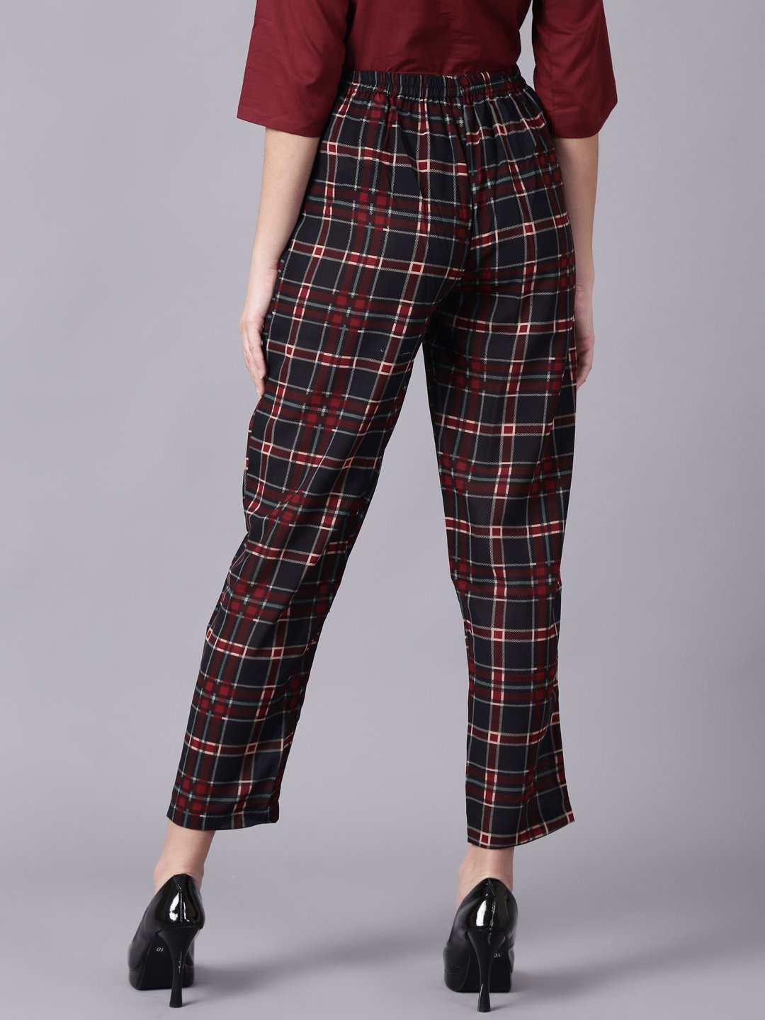 Women Multi Checked Casual Georgette Trouser | LASVINI - Redefining Indian Fashion with Elegance