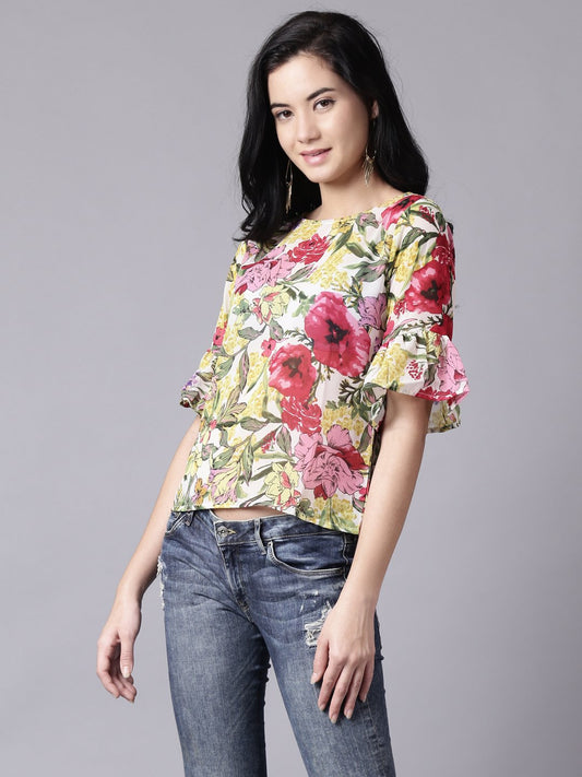 Women Off-White Casual Printed Round Neck Top | LASVINI - Redefining Indian Fashion with Elegance