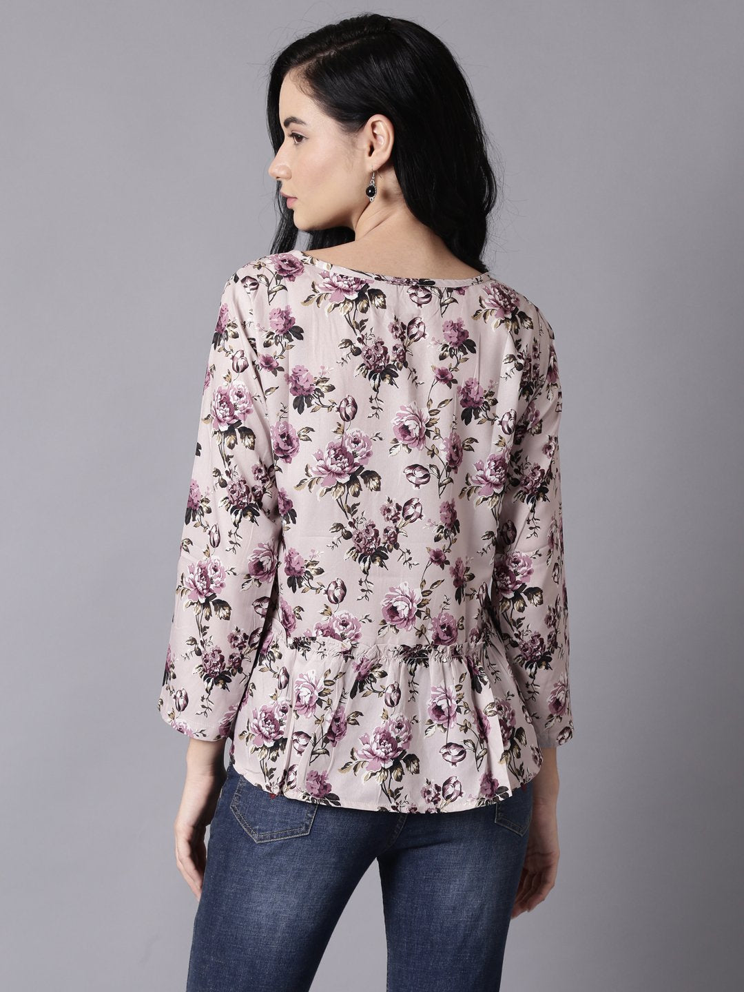 Women Beige Casual Printed Round Neck Top | LASVINI - Redefining Indian Fashion with Elegance
