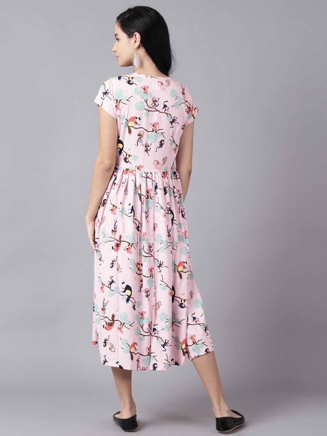 Women Pink Floral Printed V-Neck Fit And Flare Dress | LASVINI - Redefining Indian Fashion with Elegance