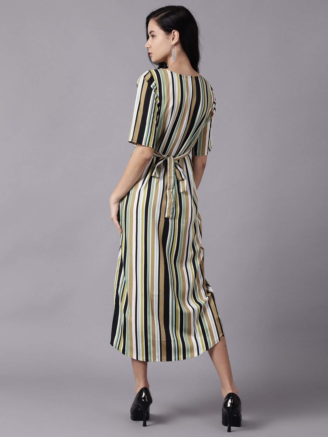 Women Multi Striped Striped Round Neck A-Line Dress | LASVINI - Redefining Indian Fashion with Elegance