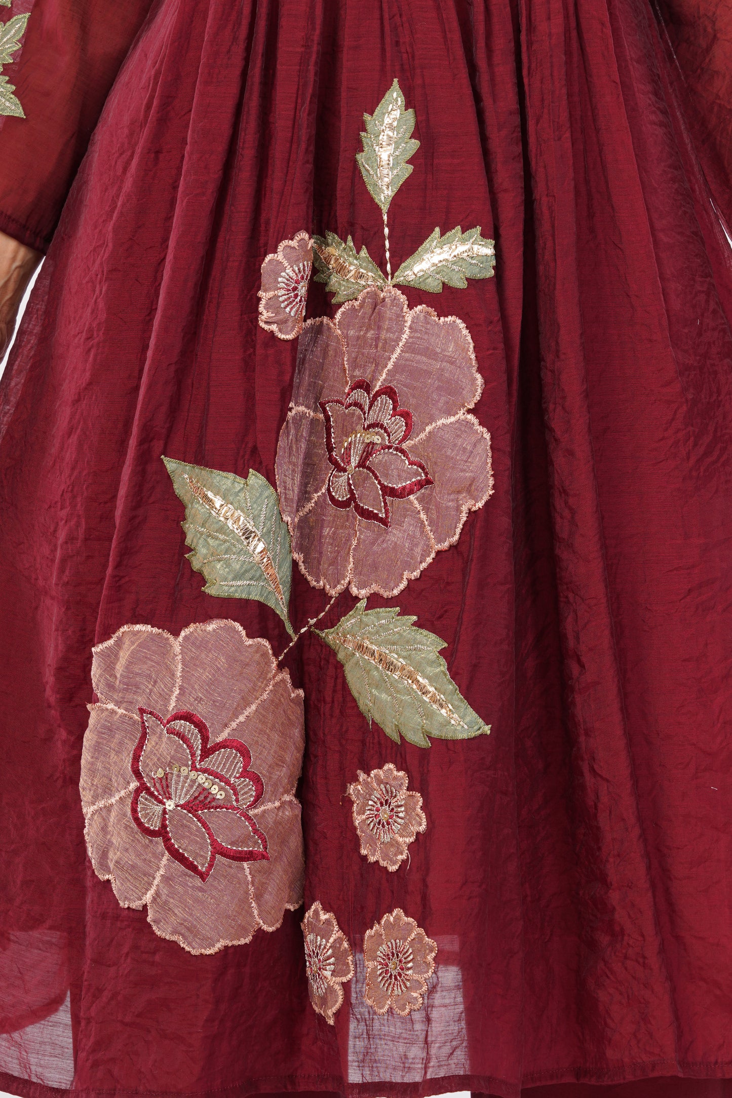 Women Maroon Embroidered Mul Chanderi Party Wear Kurti Set With Dupatta | LASVINI