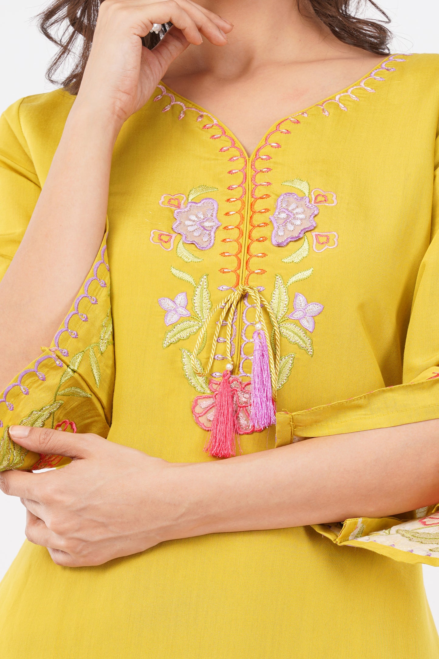 Women Yellow Embroidered Silk Blend Party Wear Kurti Set With Dupatta | LASVINI