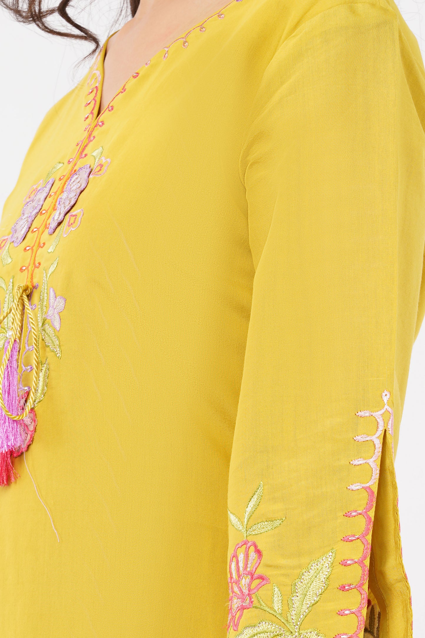 Women Yellow Embroidered Silk Blend Party Wear Kurti Set With Dupatta | LASVINI