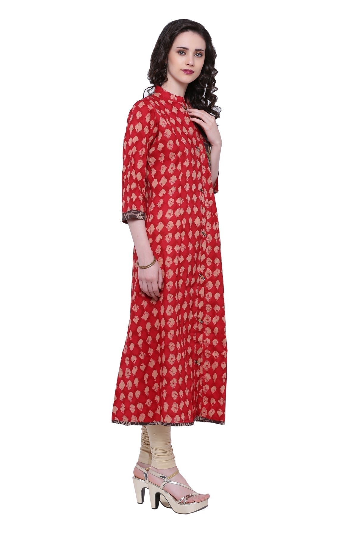 Women'S Red A-Line Cotton Long Kurta | LASVINI - Redefining Indian Fashion with Elegance