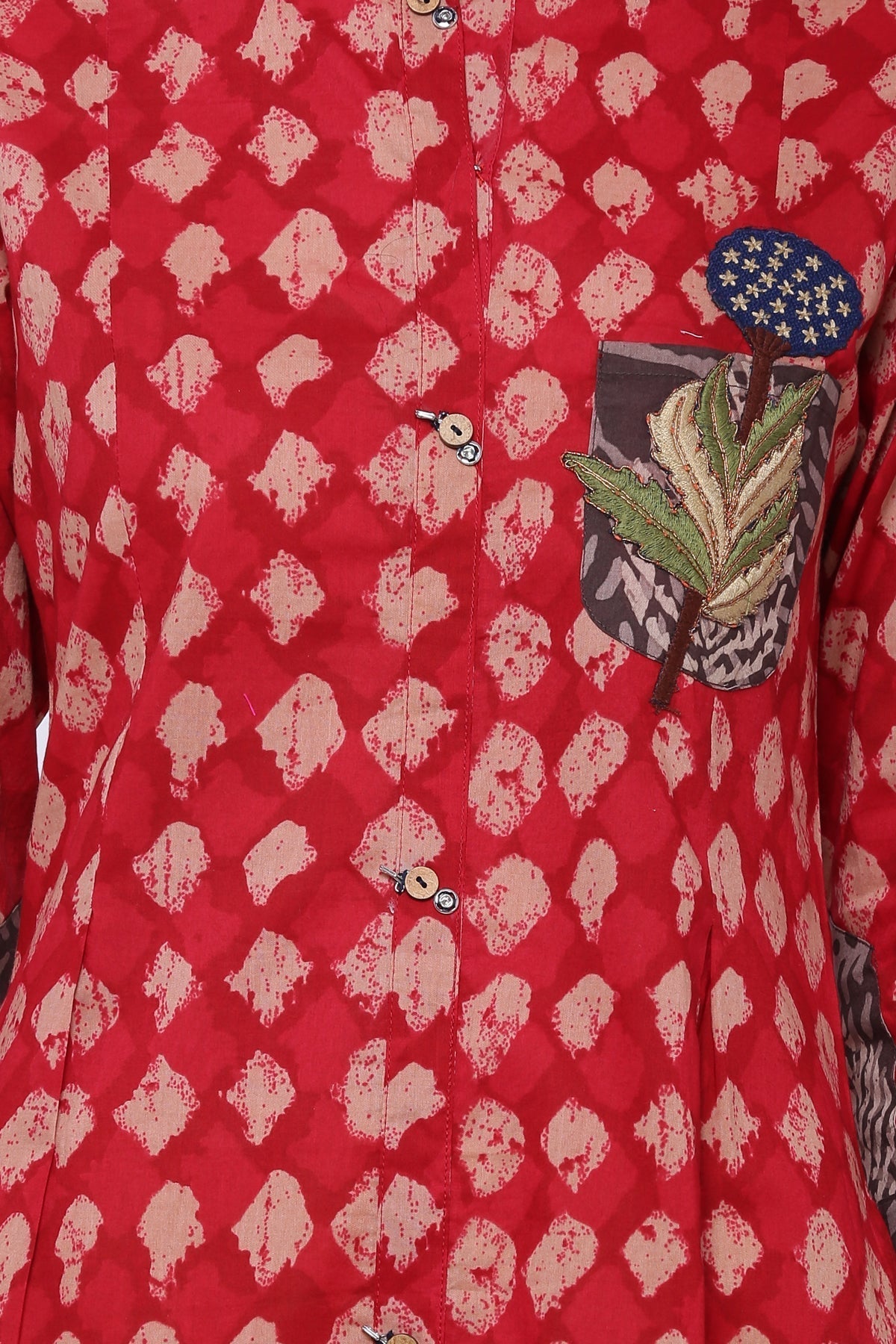 Women'S Red A-Line Cotton Long Kurta | LASVINI - Redefining Indian Fashion with Elegance