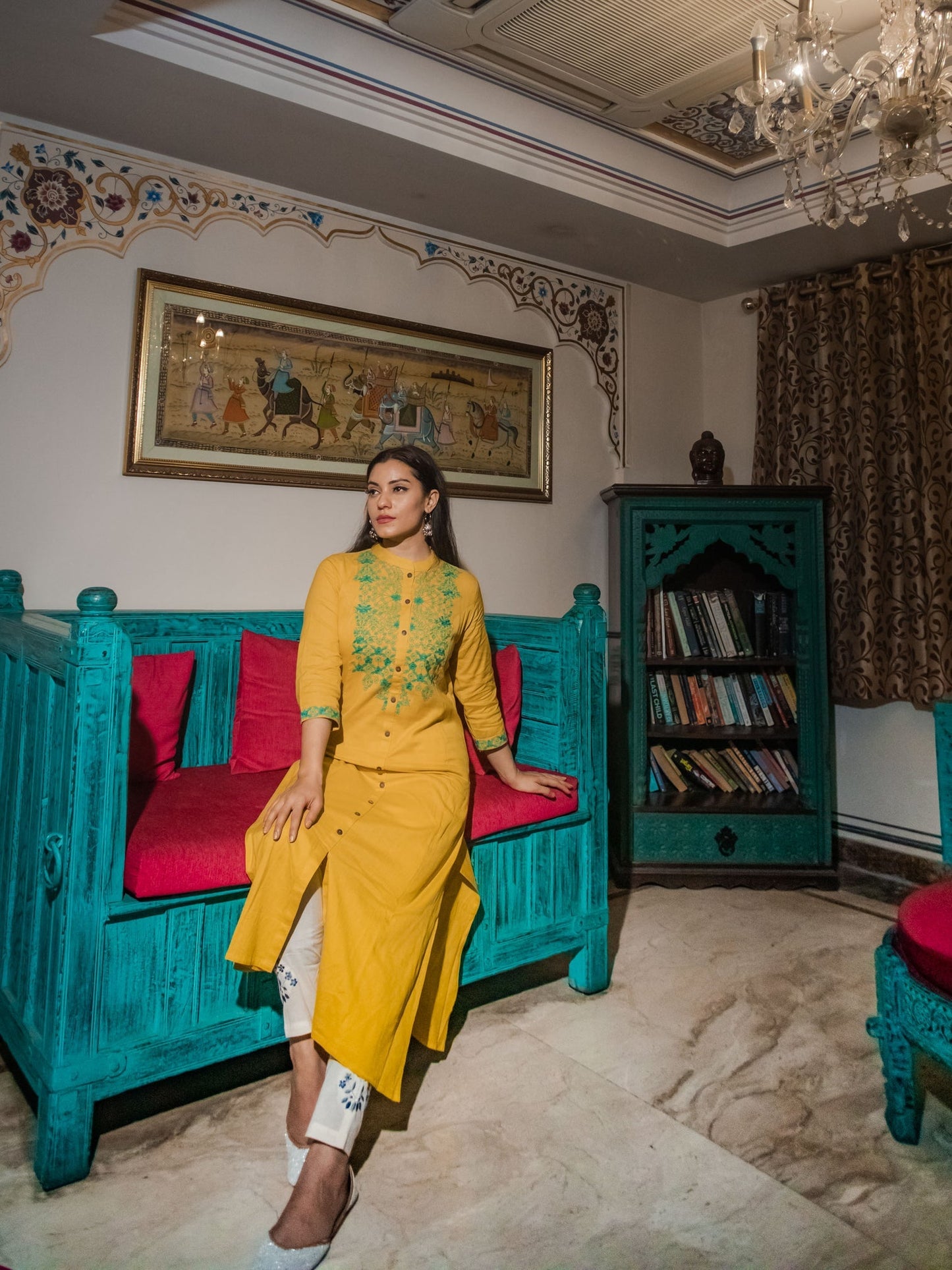 Women'S Yellow Regular A-Line Calf Long Kurta | LASVINI - Redefining Indian Fashion with Elegance