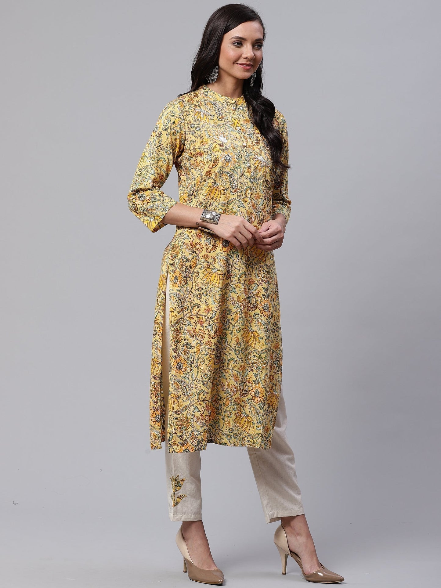 Women'S Yellow Cotton Kurti With Cotton Flex Pant Set | LASVINI - Redefining Indian Fashion with Elegance
