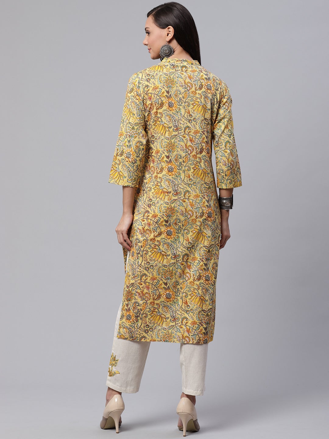 Women'S Yellow Cotton Kurti With Cotton Flex Pant Set | LASVINI - Redefining Indian Fashion with Elegance