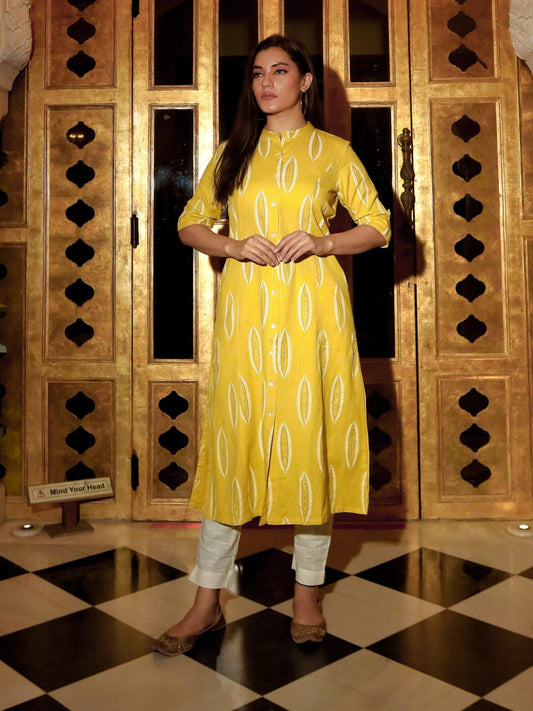 Yellow Cotton A Line Kurti | LASVINI - Redefining Indian Fashion with Elegance