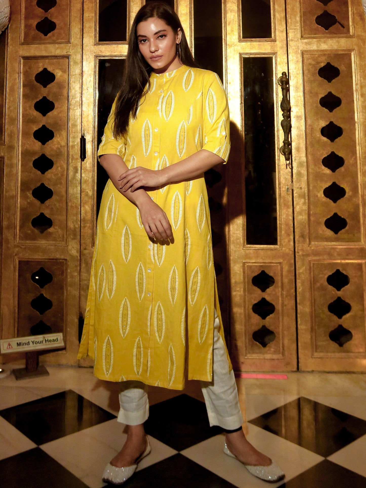 Yellow Cotton A Line Kurti | LASVINI - Redefining Indian Fashion with Elegance