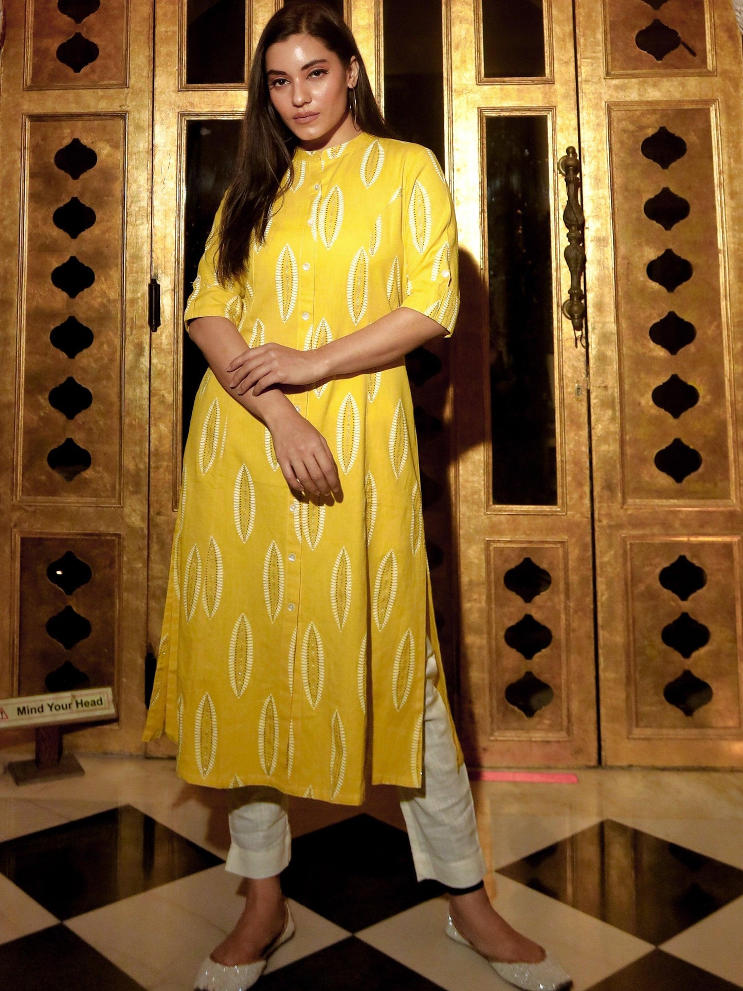 Yellow Cotton A Line Kurti | LASVINI - Redefining Indian Fashion with Elegance