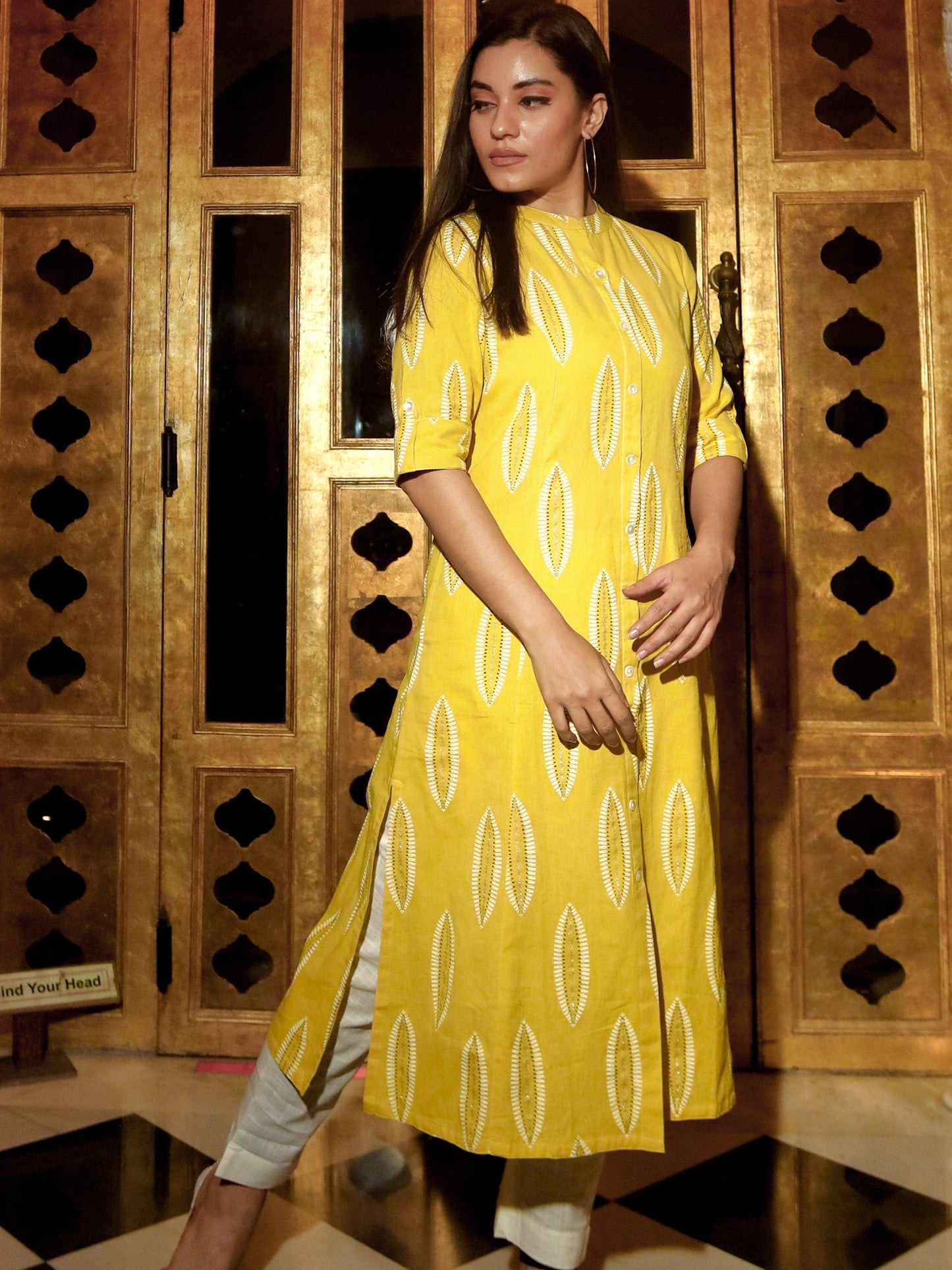Yellow Cotton A Line Kurti | LASVINI - Redefining Indian Fashion with Elegance