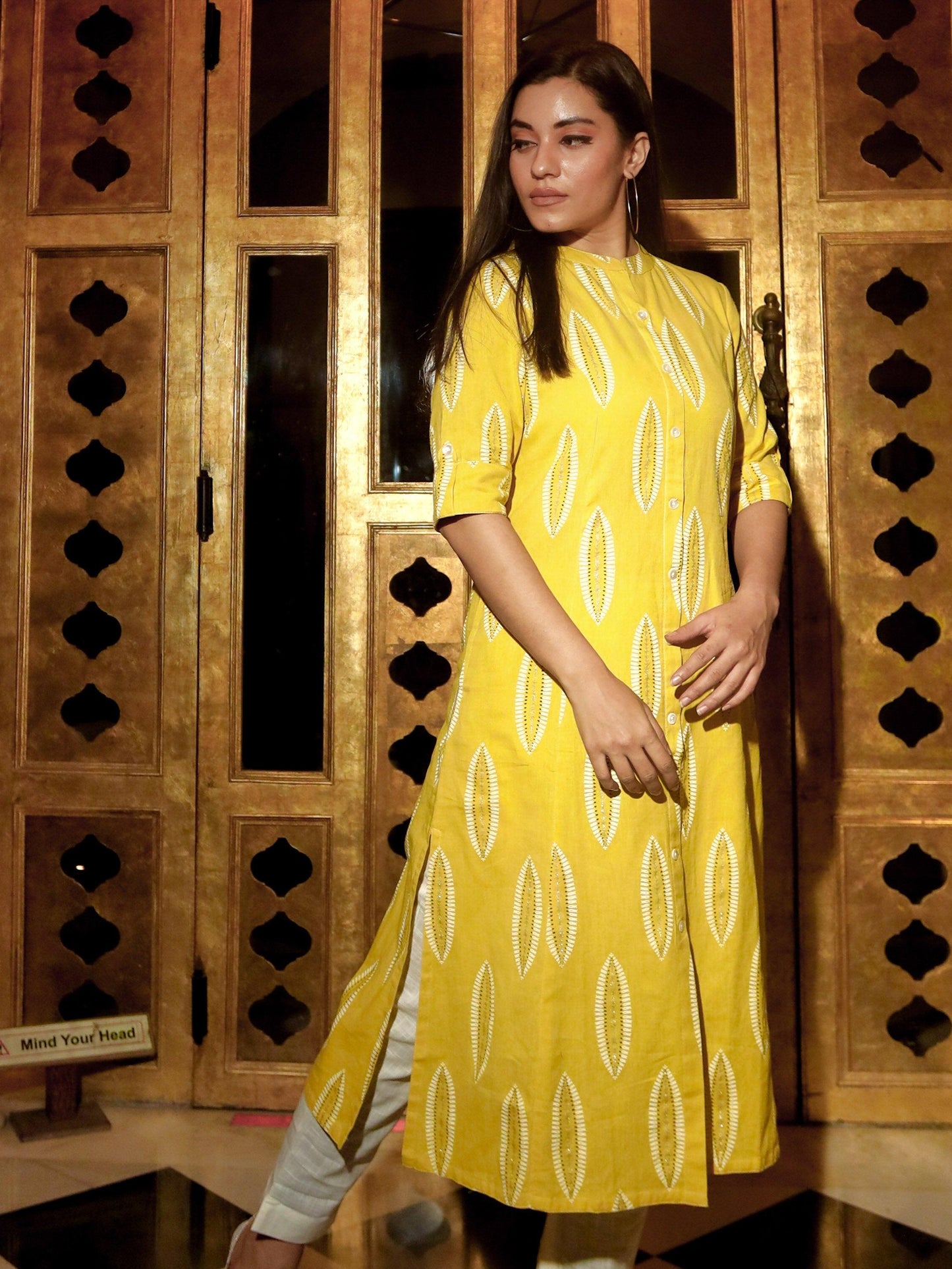 Yellow Cotton A Line Kurti | LASVINI - Redefining Indian Fashion with Elegance