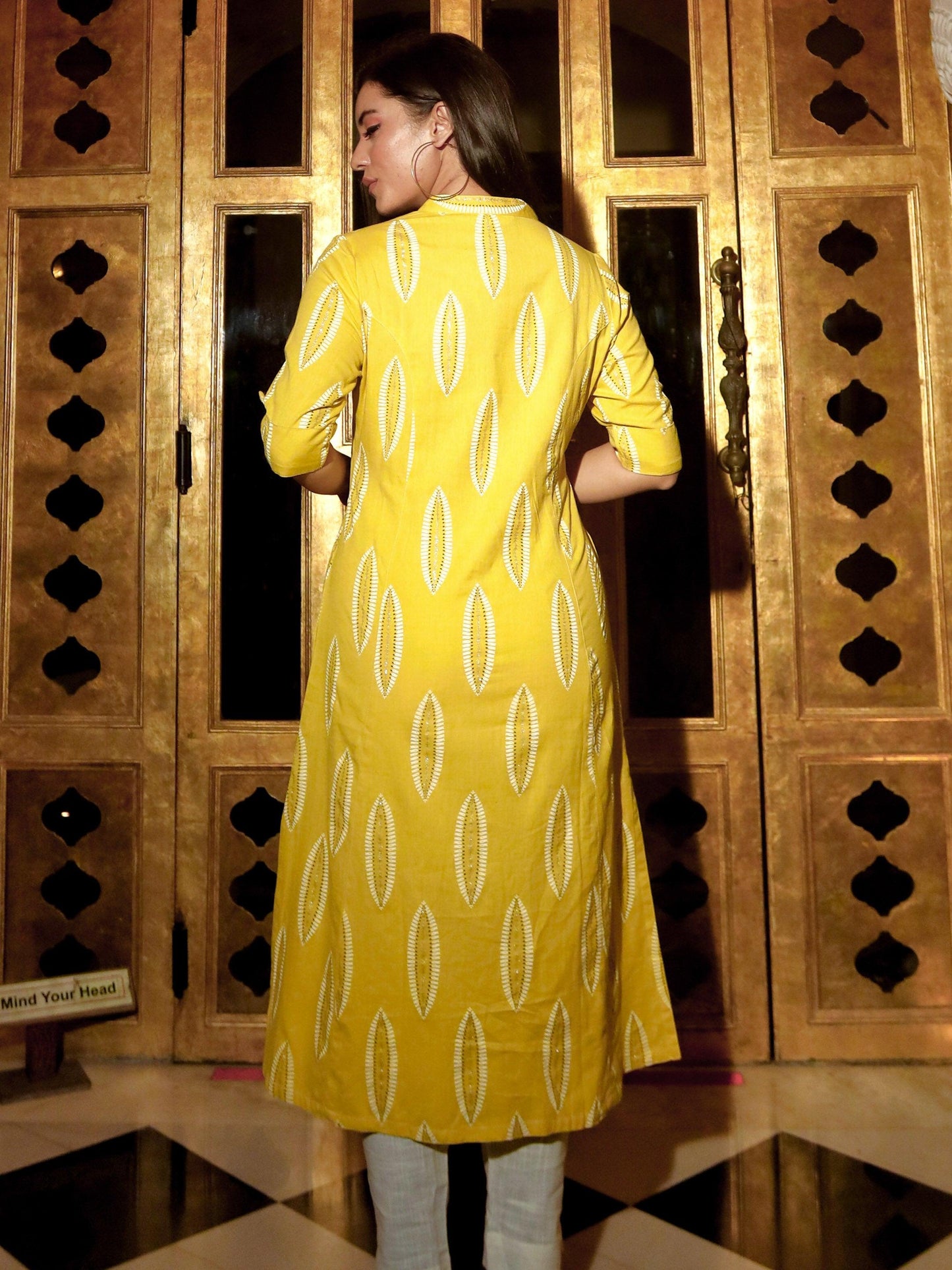 Yellow Cotton A Line Kurti | LASVINI - Redefining Indian Fashion with Elegance