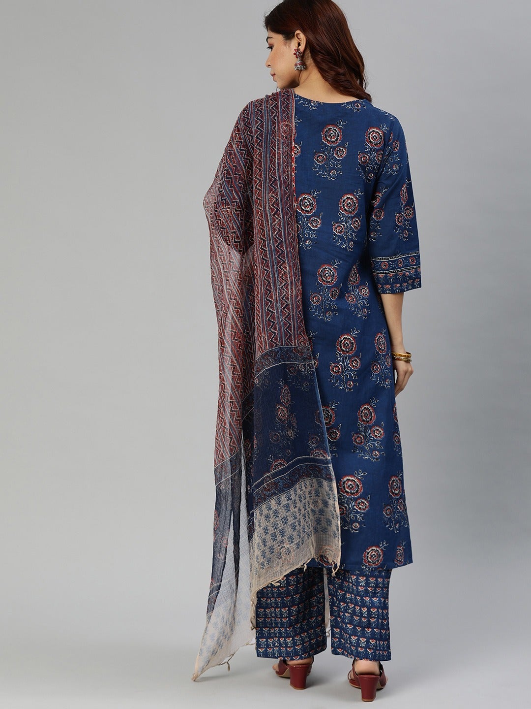 Women'S Navy Blue Printed Cotton Kurta Set With Dupatta | LASVINI - Redefining Indian Fashion with Elegance