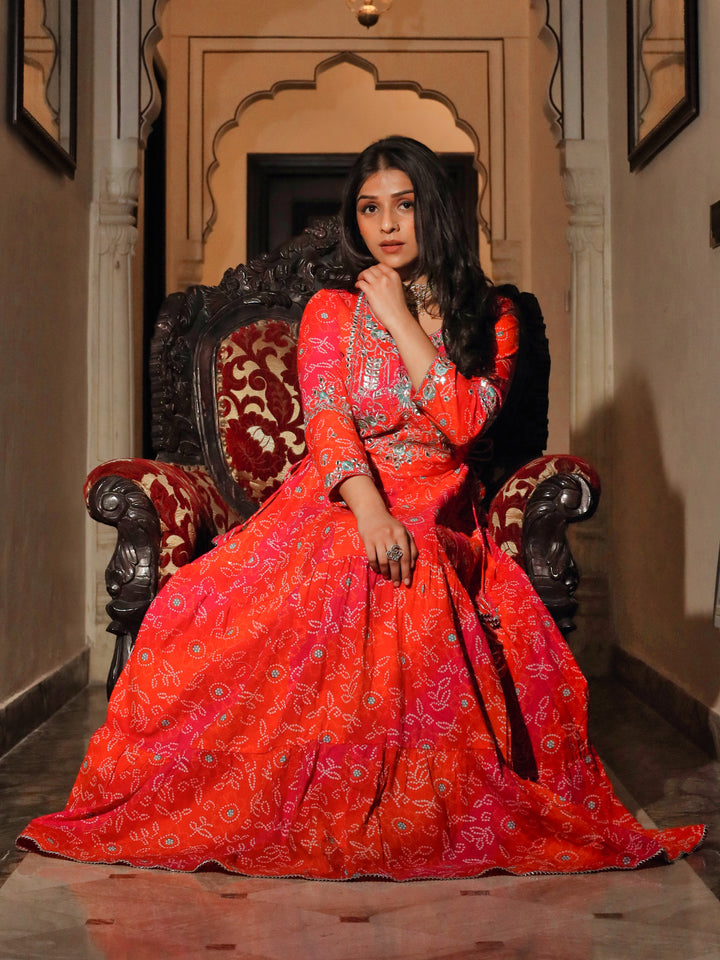 Women Bandhej Printed Anarkali Kurta | LASVINI - Redefining Indian Fashion with Elegance