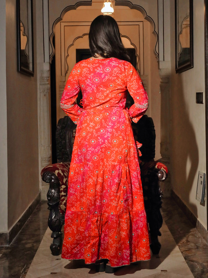 Women Bandhej Printed Anarkali Kurta | LASVINI - Redefining Indian Fashion with Elegance