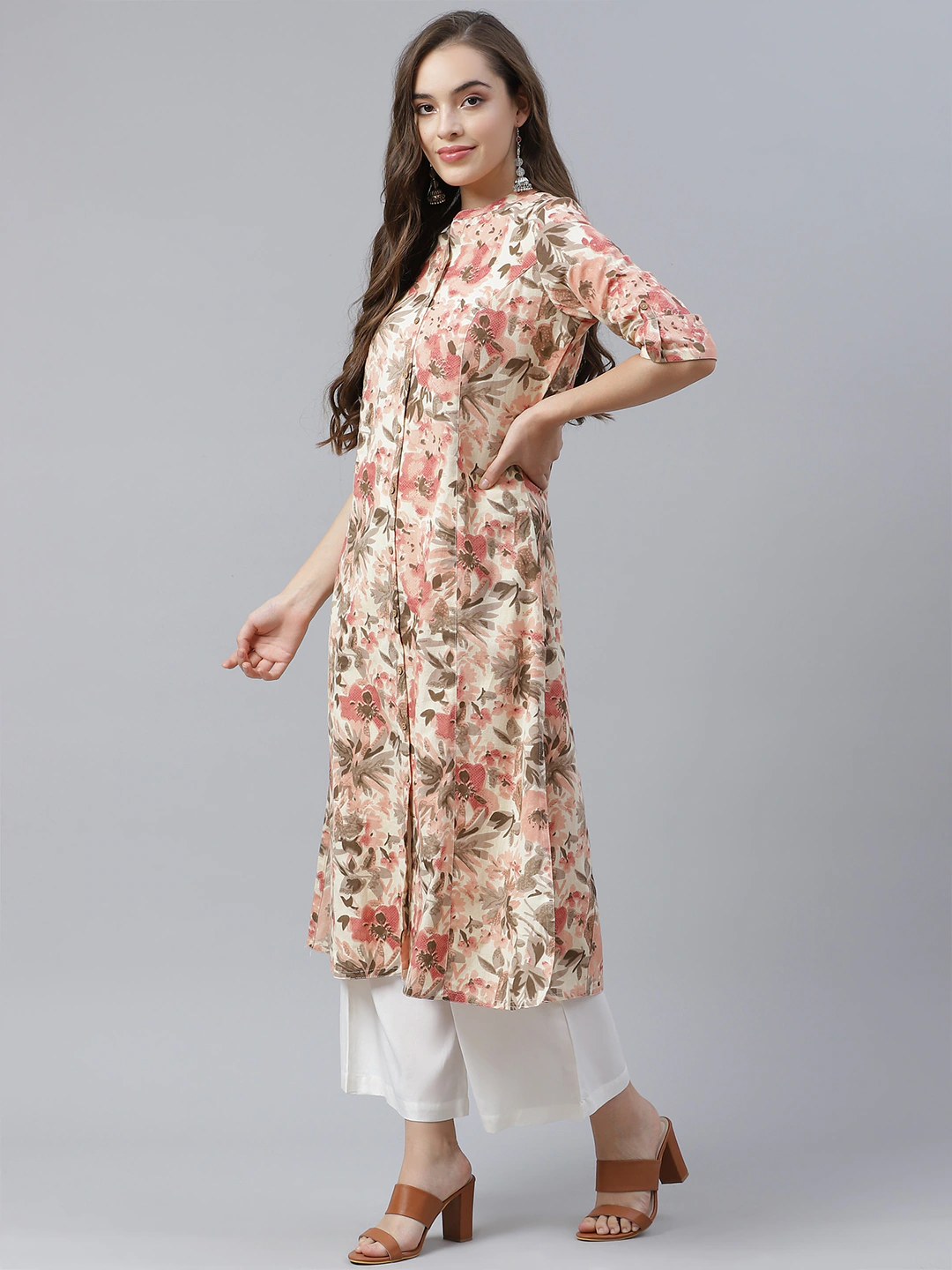 Women'S Cream Cotton Floral Print Kurta | LASVINI - Redefining Indian Fashion with Elegance