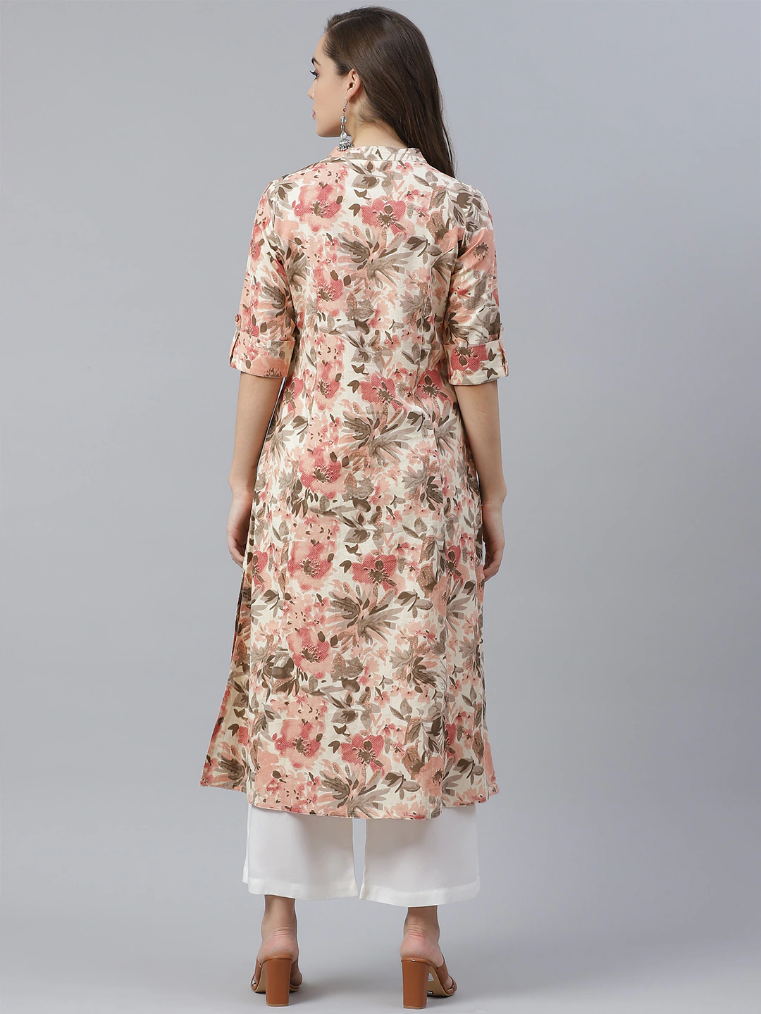 Women'S Cream Cotton Floral Print Kurta | LASVINI - Redefining Indian Fashion with Elegance