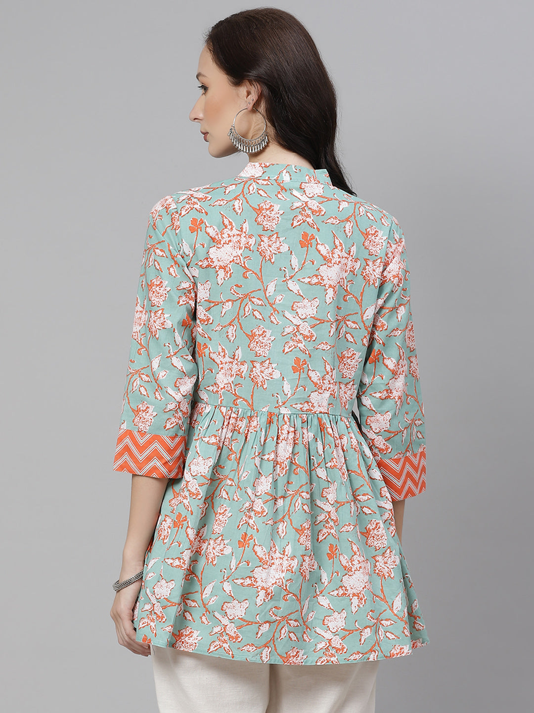 Women'S Green Floral Print Flared Short Top | LASVINI - Redefining Indian Fashion with Elegance