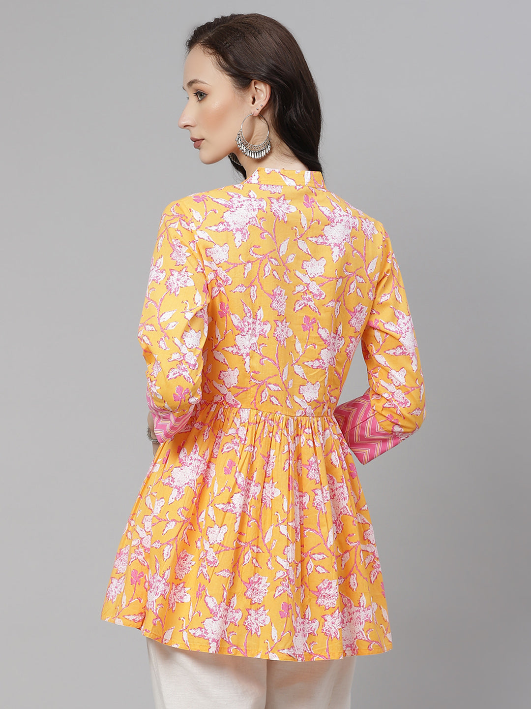 Women'S Mustard Floral Print Flared Short Top | LASVINI - Redefining Indian Fashion with Elegance