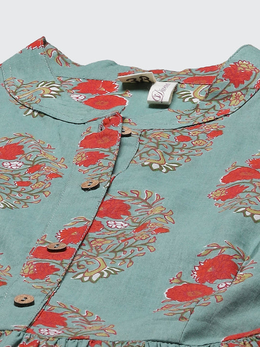 Women'S See Green Red Floral Short Top | LASVINI - Redefining Indian Fashion with Elegance