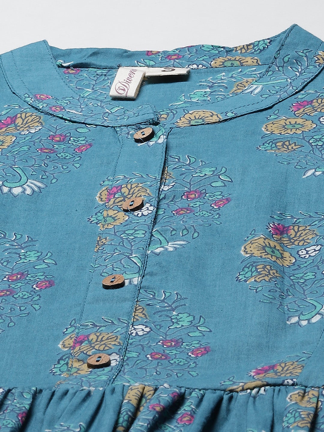 Women'S Teal Floral Print Top | LASVINI - Redefining Indian Fashion with Elegance