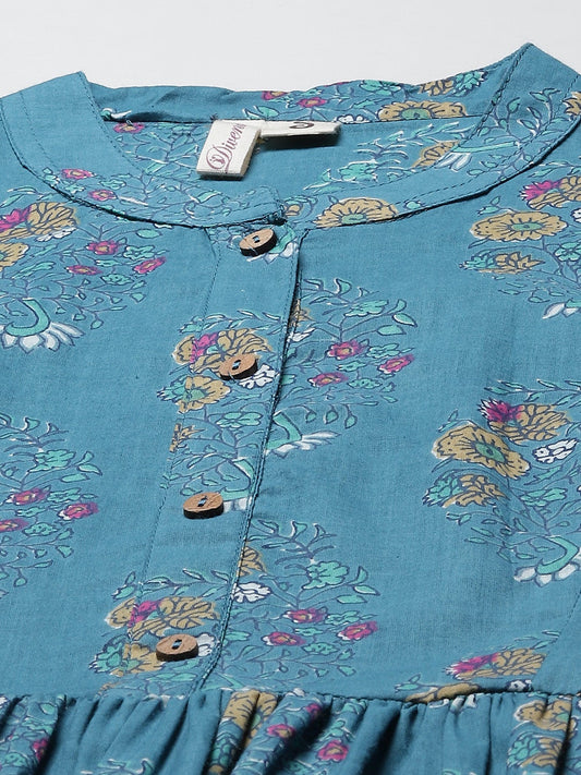 Women'S Teal Floral Print Top | LASVINI - Redefining Indian Fashion with Elegance