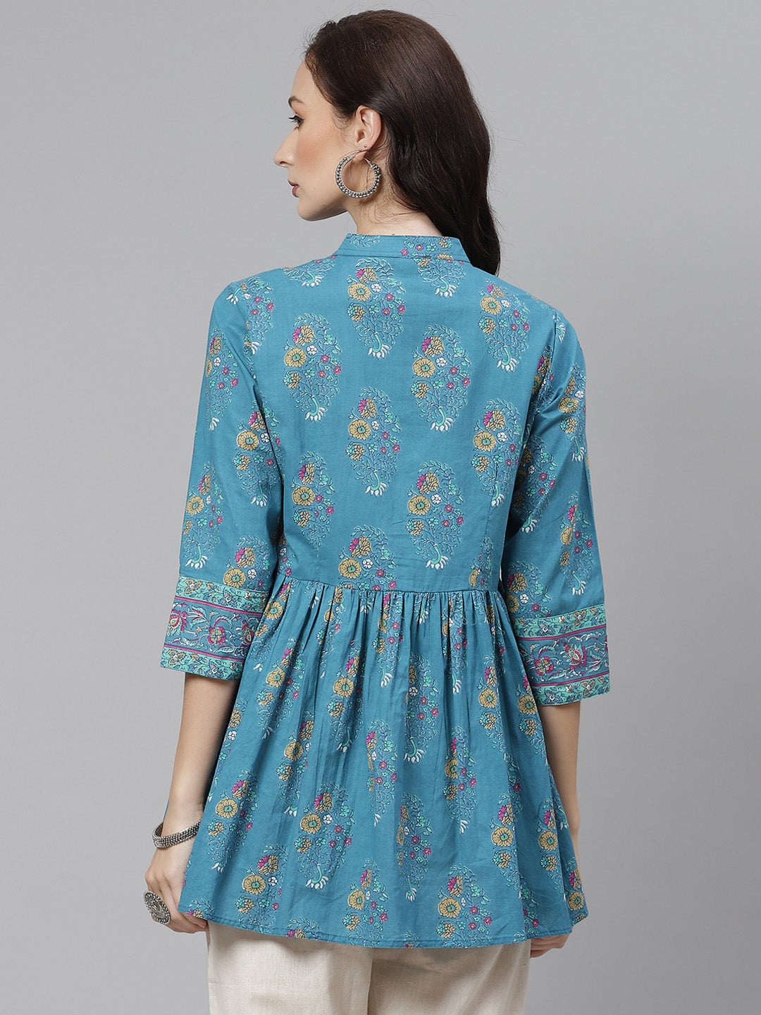 Women'S Teal Floral Print Top | LASVINI - Redefining Indian Fashion with Elegance