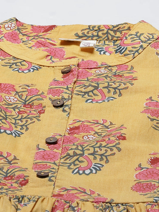 Women'S Mustard Floral Print Top | LASVINI - Redefining Indian Fashion with Elegance