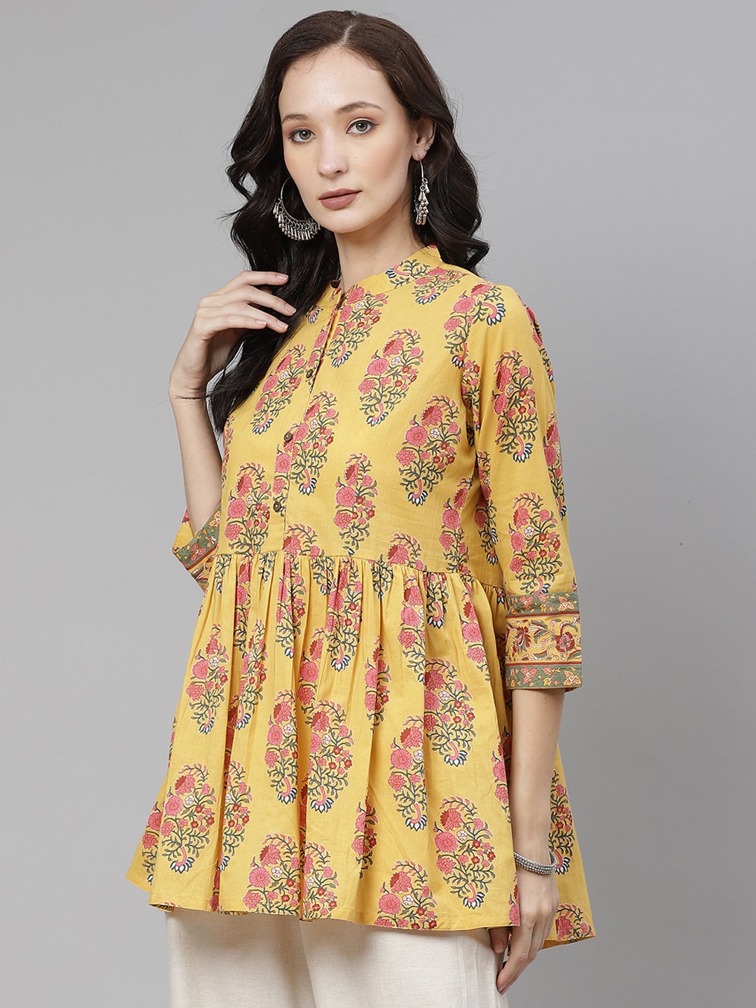 Women'S Mustard Floral Print Top | LASVINI - Redefining Indian Fashion with Elegance