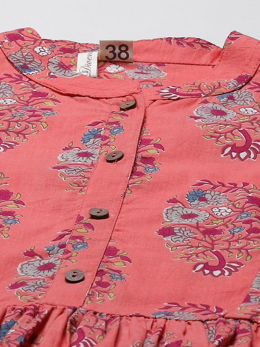 Women'S Peach Floral Print Short Top | LASVINI - Redefining Indian Fashion with Elegance