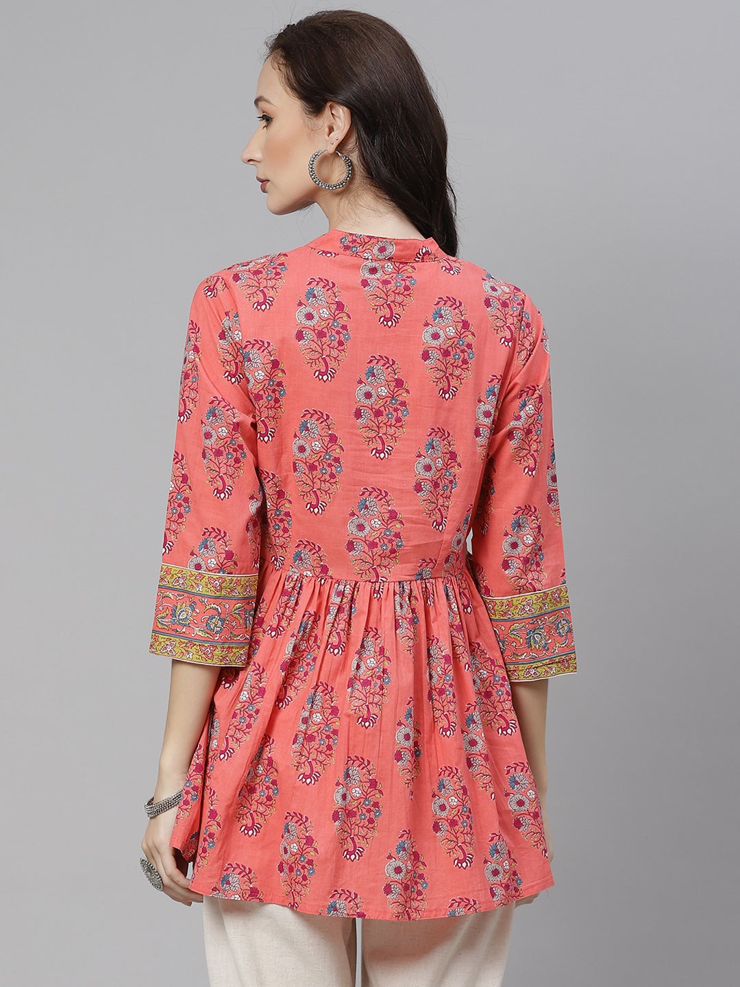 Women'S Peach Floral Print Short Top | LASVINI - Redefining Indian Fashion with Elegance