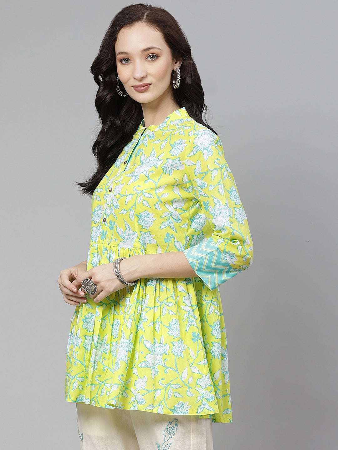 Women'S Lemon Yellow Printed Short Top | LASVINI - Redefining Indian Fashion with Elegance
