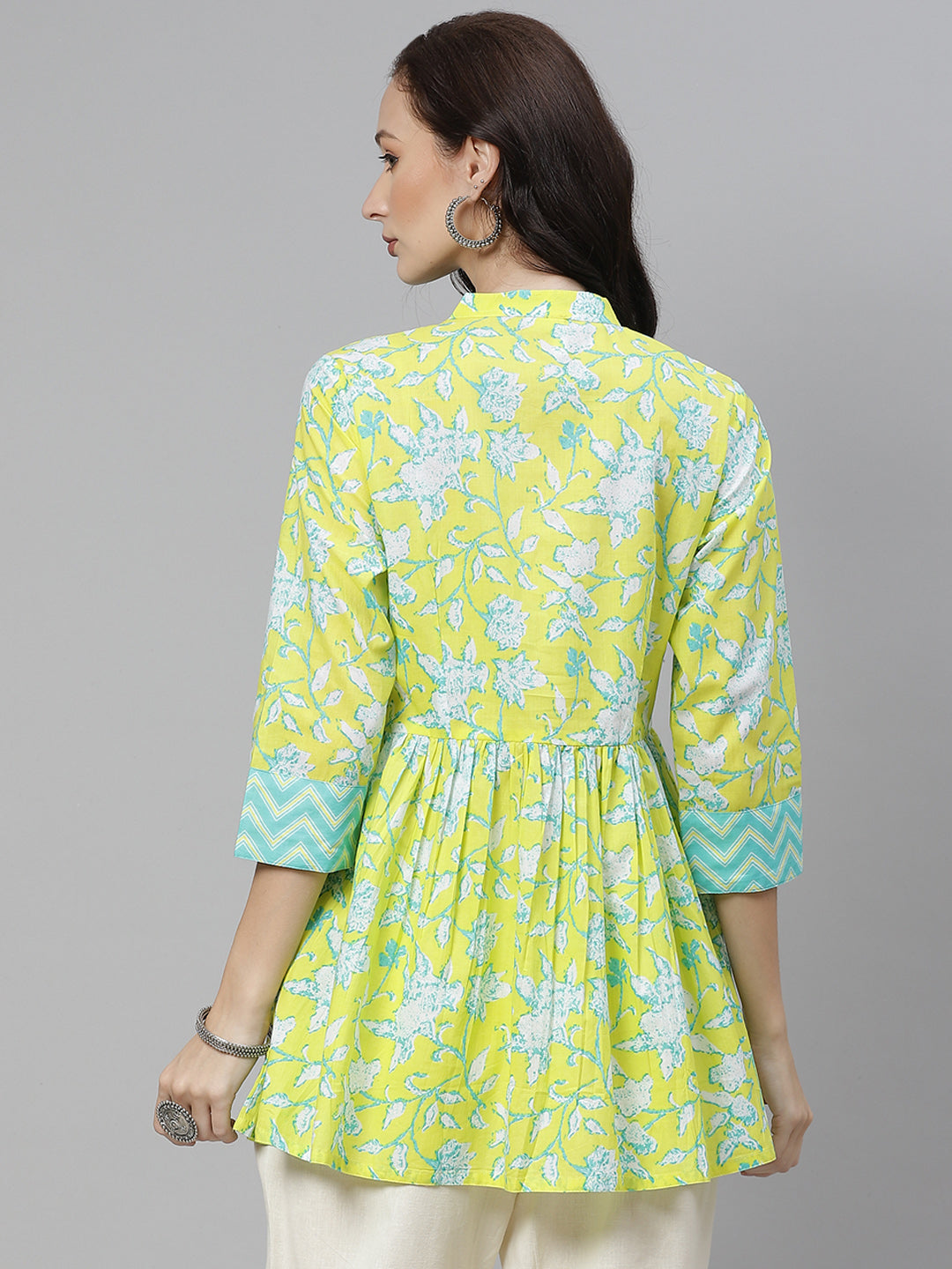 Women'S Lemon Yellow Printed Short Top | LASVINI - Redefining Indian Fashion with Elegance