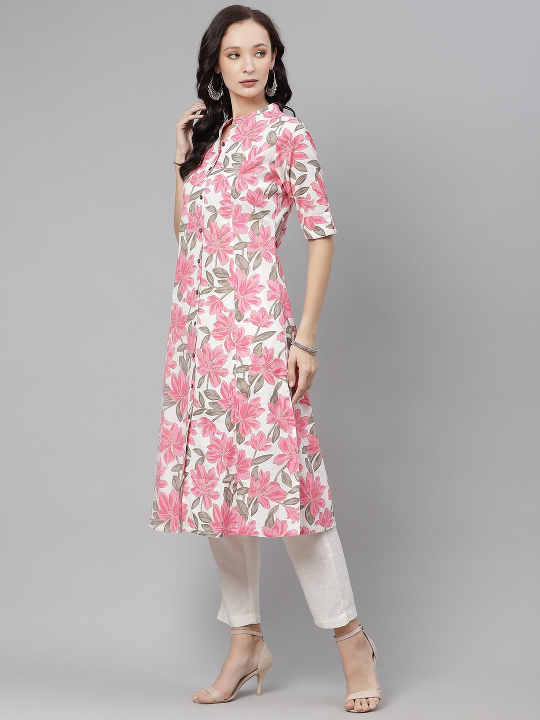 Women'S Floral Print A-Line Cotton Kurta | LASVINI - Redefining Indian Fashion with Elegance