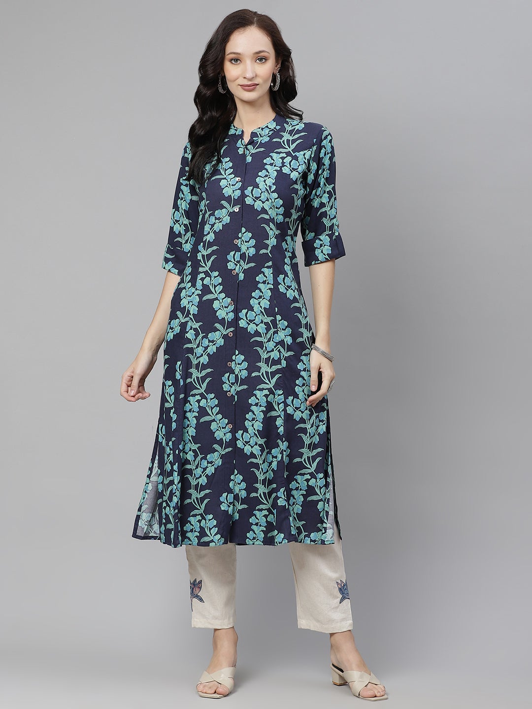 Women'S Leaf Printed A-Line Rayon Kurta | LASVINI - Redefining Indian Fashion with Elegance
