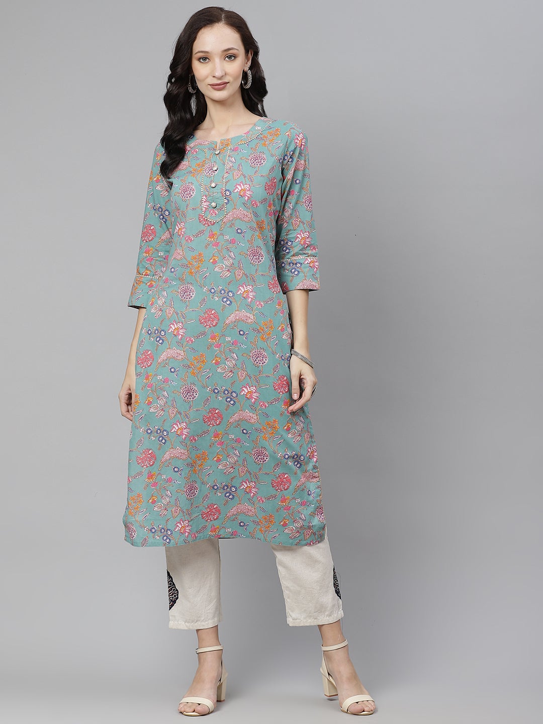 Women'S Green Printed Straight Cotton Kurta | LASVINI - Redefining Indian Fashion with Elegance