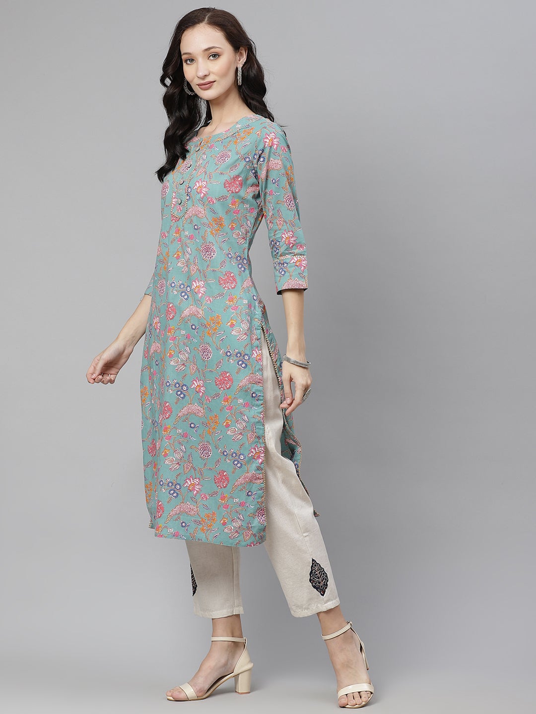 Women'S Green Printed Straight Cotton Kurta | LASVINI - Redefining Indian Fashion with Elegance