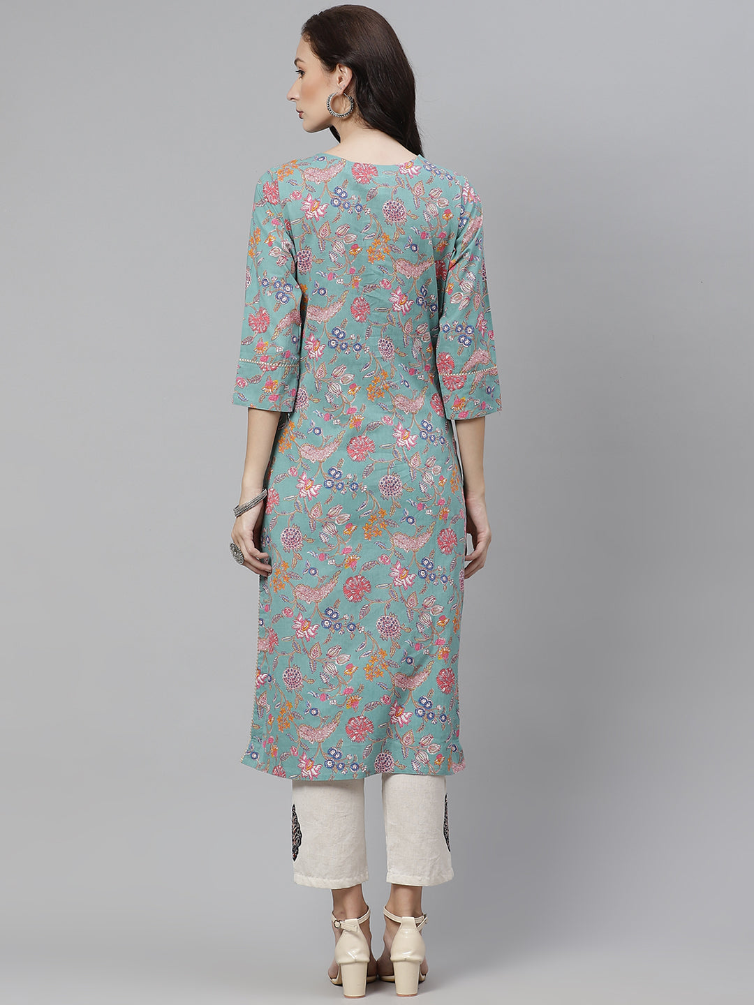 Women'S Green Printed Straight Cotton Kurta | LASVINI - Redefining Indian Fashion with Elegance